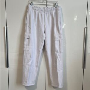 Kyodan White Cargo Wide Leg High Rise Sweatpants Joggers, Size L